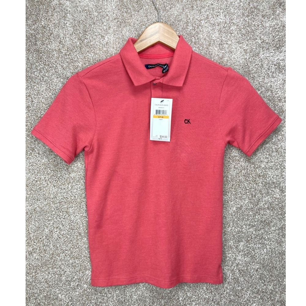 Calvin Klein Jeans Short Sleeve Polo Shirt Kids S Red Coral Logo Summer Sporty